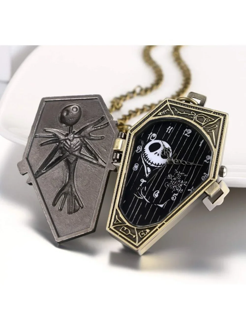 Men's Black Quartz Vintage Novelty Skull Skeleton Christmas Pocket Square Watch